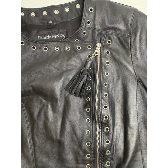 Excellent Cond. Black Leather Women’s Size Medium Pamela McCoy Zip Moto Jacket0 - Picture 3 of 6